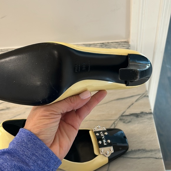 Prada heels only worn inside and on carpet. Several discolorations as depicted - Picture 7 of 12